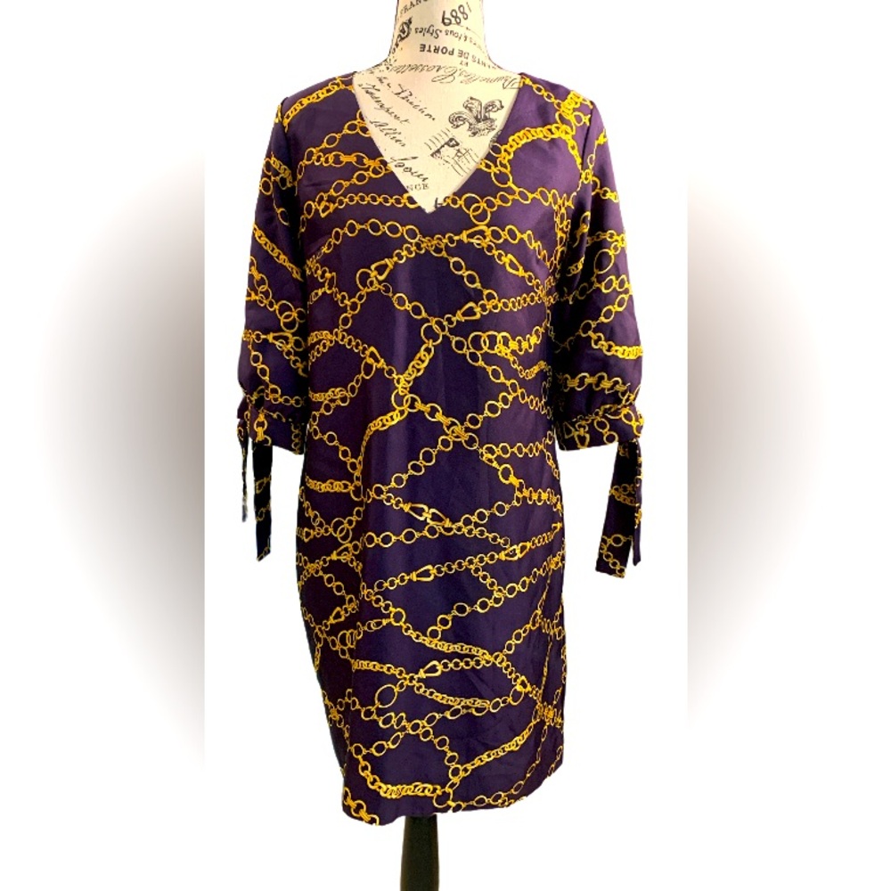 BRITT RYAN 💯 Silk Shift Dress with 3/4 Split Sleeve